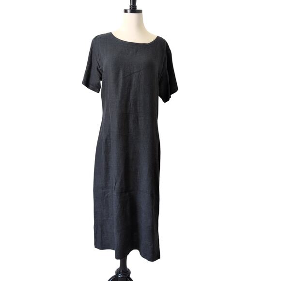 VTG Kiko Comfortable Womens Dress Medium 100% Linen Black Lagenlook Minimalist - Picture 1 of 13